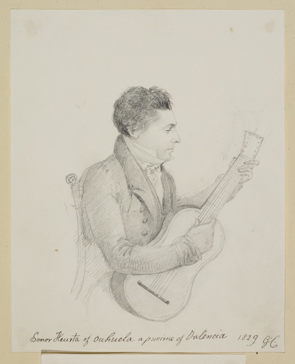 Señor Huerta fra Orihuela, Valencia, spiller gitar av George (attr. to) Cumberland
