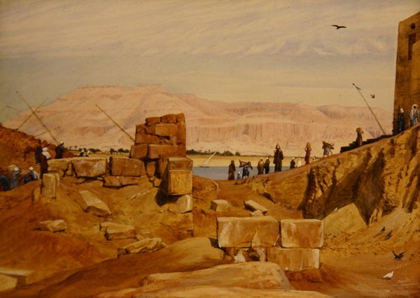 Figures at Work, Luxor (blyant og akvarell på papir) av George 9th Earl of Carlisle Howard
