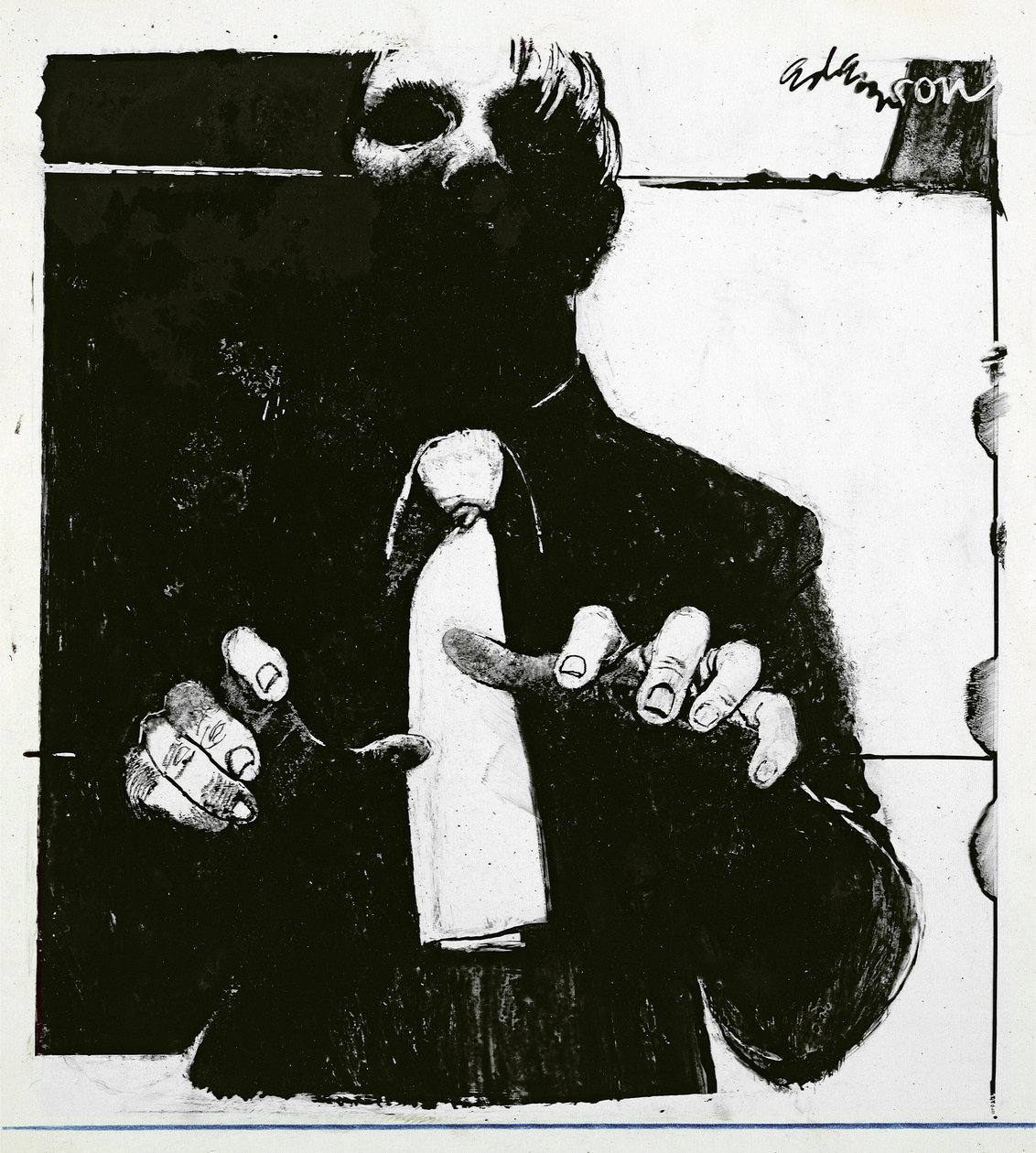 Illustrasjon for Nursing a Blind Patient en artikkel i Nursing Times, publisert 30. oktober 1975 (blekk på acetat) av George Adamson