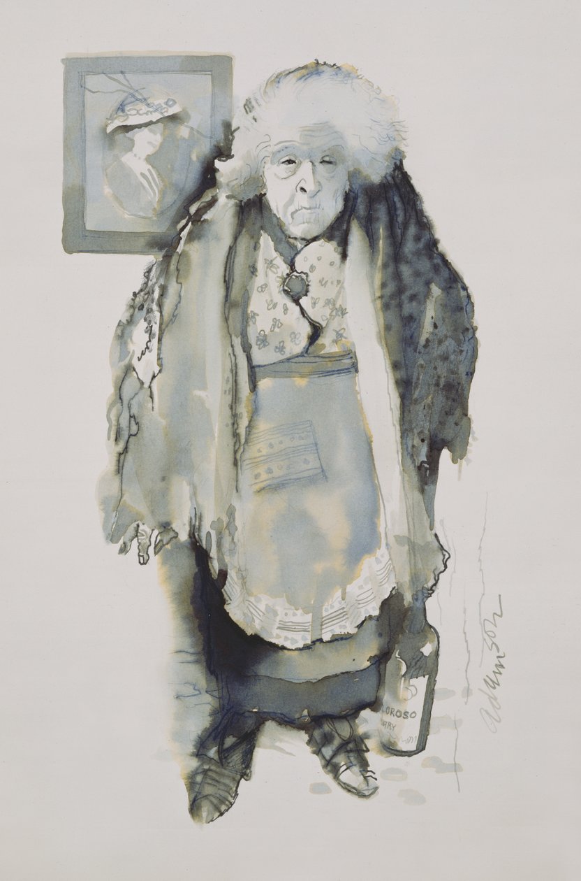 Margaret: De burde gjøre noe, 1969 (penn og vask om bord) av George Adamson
