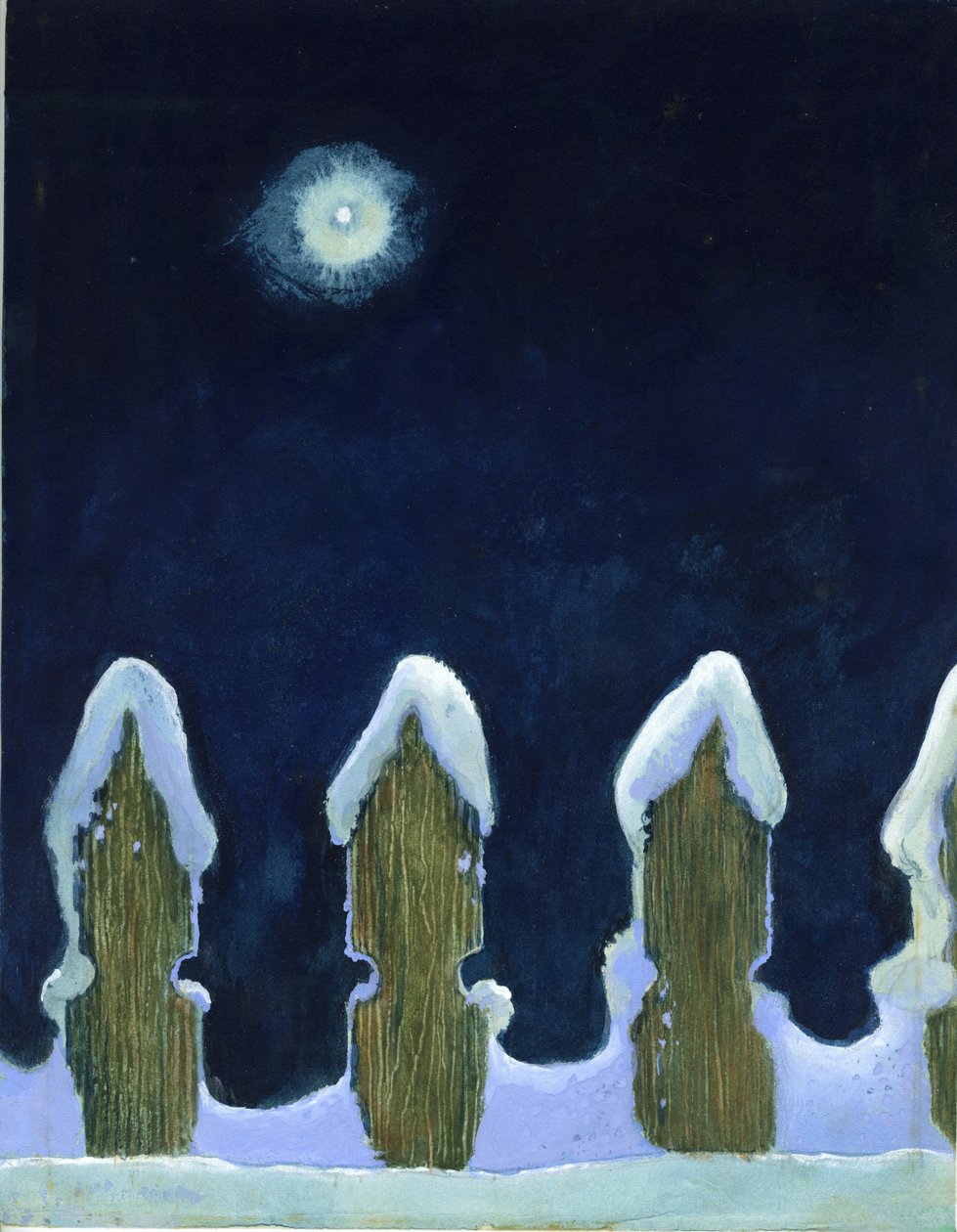 Moonlit Snowy Fence, 1970-tallet av George Adamson
