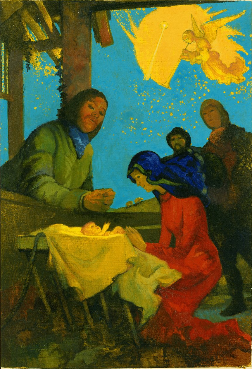 Nativity Scene, 1973 (gouache på kort) av George Adamson