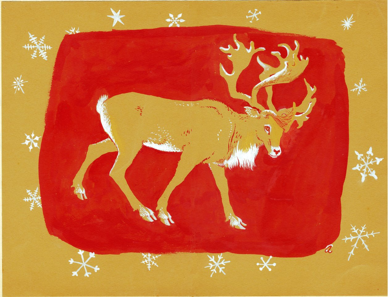 Reinsdyr, 1960-tallet (gouache på farget kort) av George Adamson