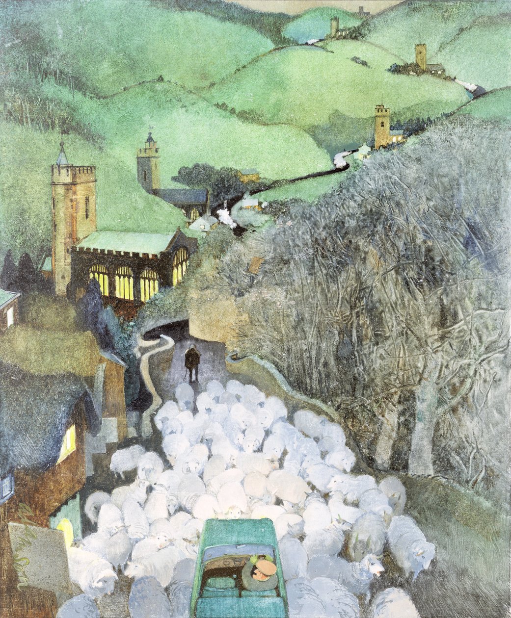 Sheep on the Road, (provisjon for Punch magazine cover) av George Adamson