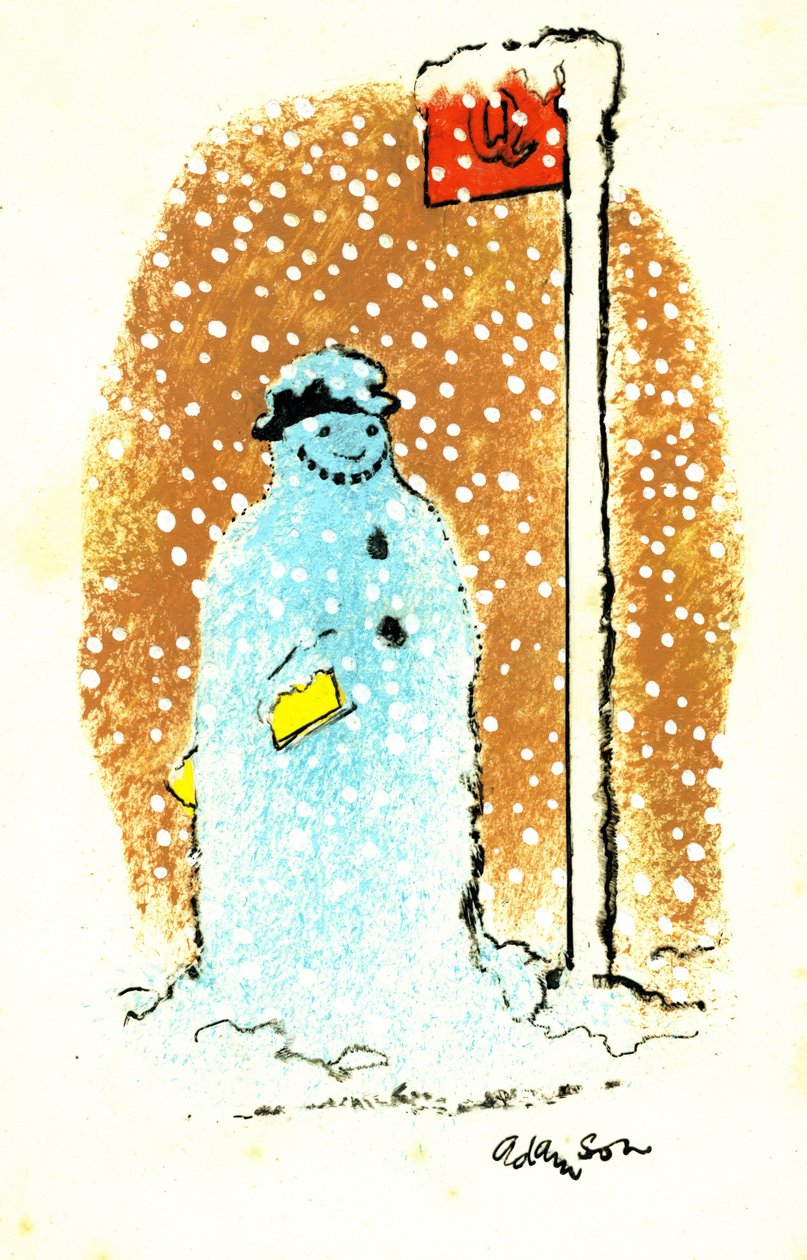 Waiting for the Bus, 1973 (indisk blekk på gjennomsiktighet over gouache på kort) av George Adamson