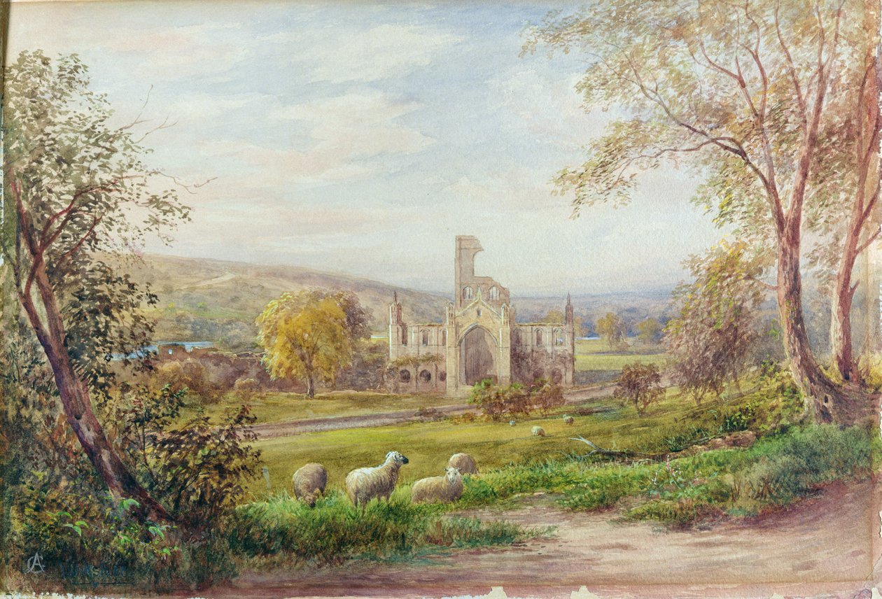 Kirkstall Abbey, Leeds (akvarell på papir) av George Alexander