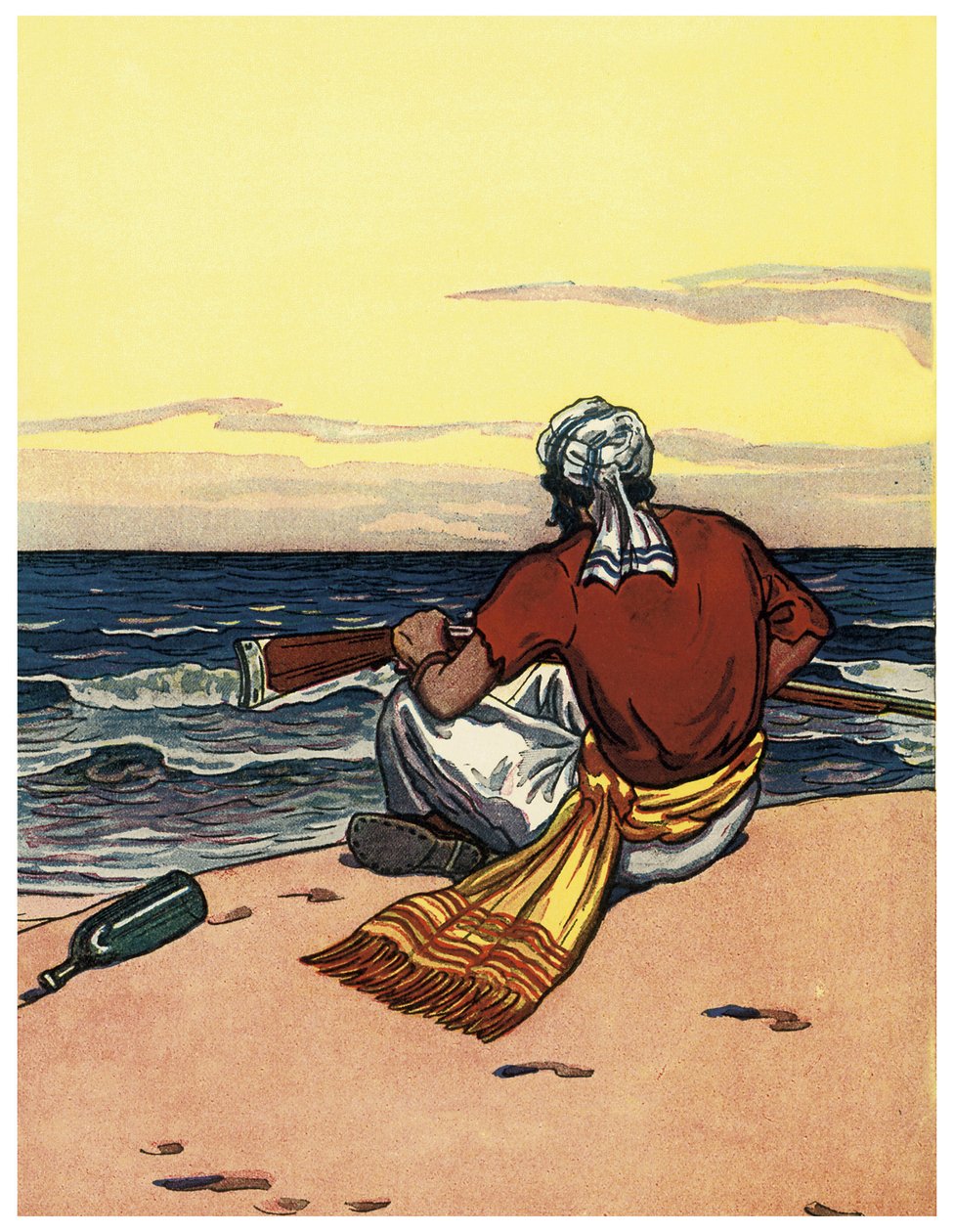En pirat forlater på en øde øy ser på horisontlinjen Illustrasjon fra "The Boys Books of Pirates"" av George Albert Williams (1875-1932) 1914 av George Alfred Williams