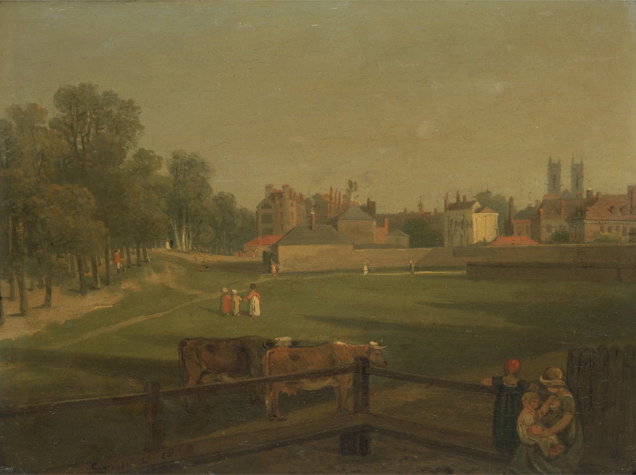 En vestlig utsikt over en del av Westminster og Bird Cage Walk, fra Mill House (olje på panel) av George Arnald