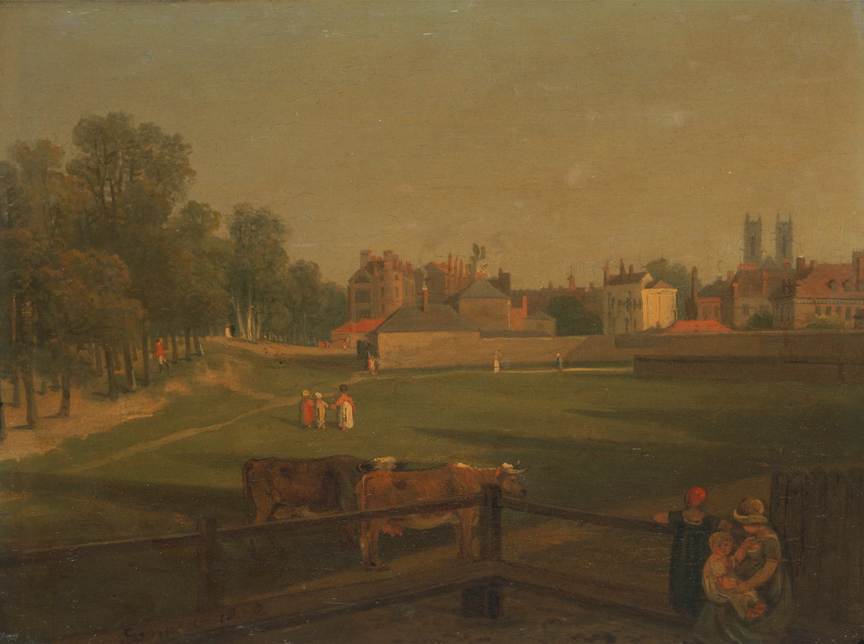 En vestlig utsikt over en del av Westminster og Bird Cage Walk tatt fra Mill House ..., av George Arnald