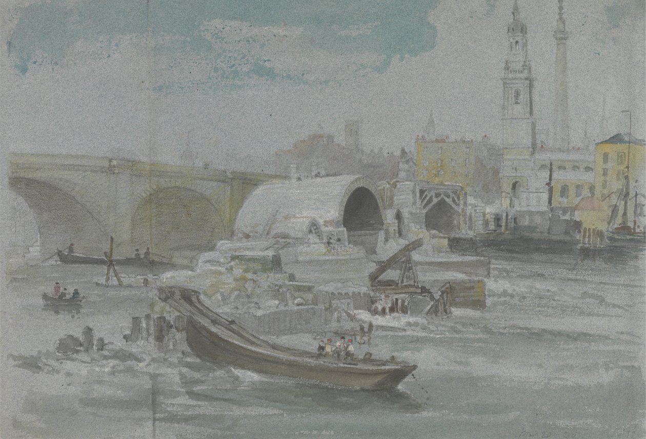 Rivingen av Old London Bridge av George Arnald