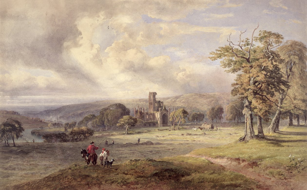 Utsikt over Kirkstall Abbey, Leeds av George Arthur Fripp