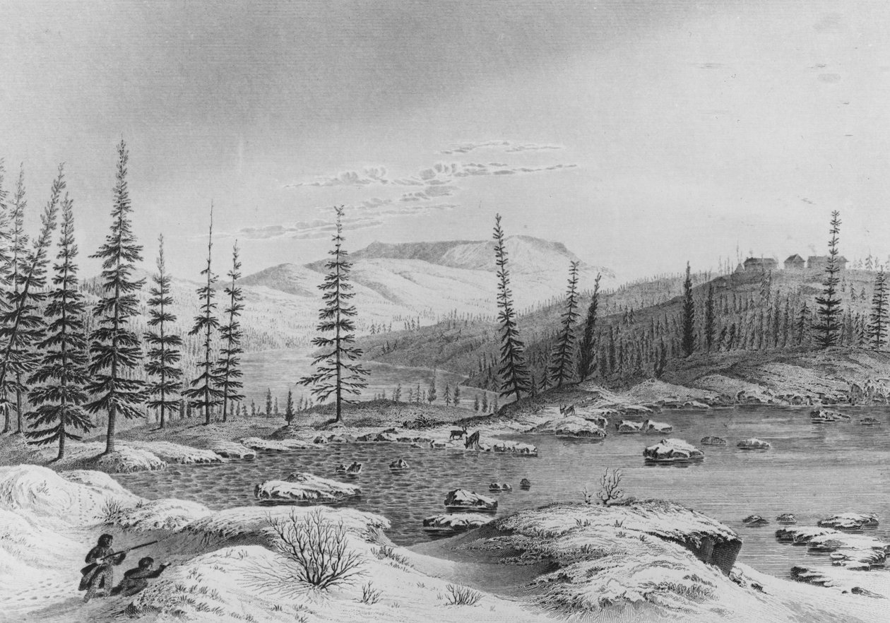 Jegere forfølger karibou ved Fort Enterprise på Franklins ekspedisjon, 1821 av George Back