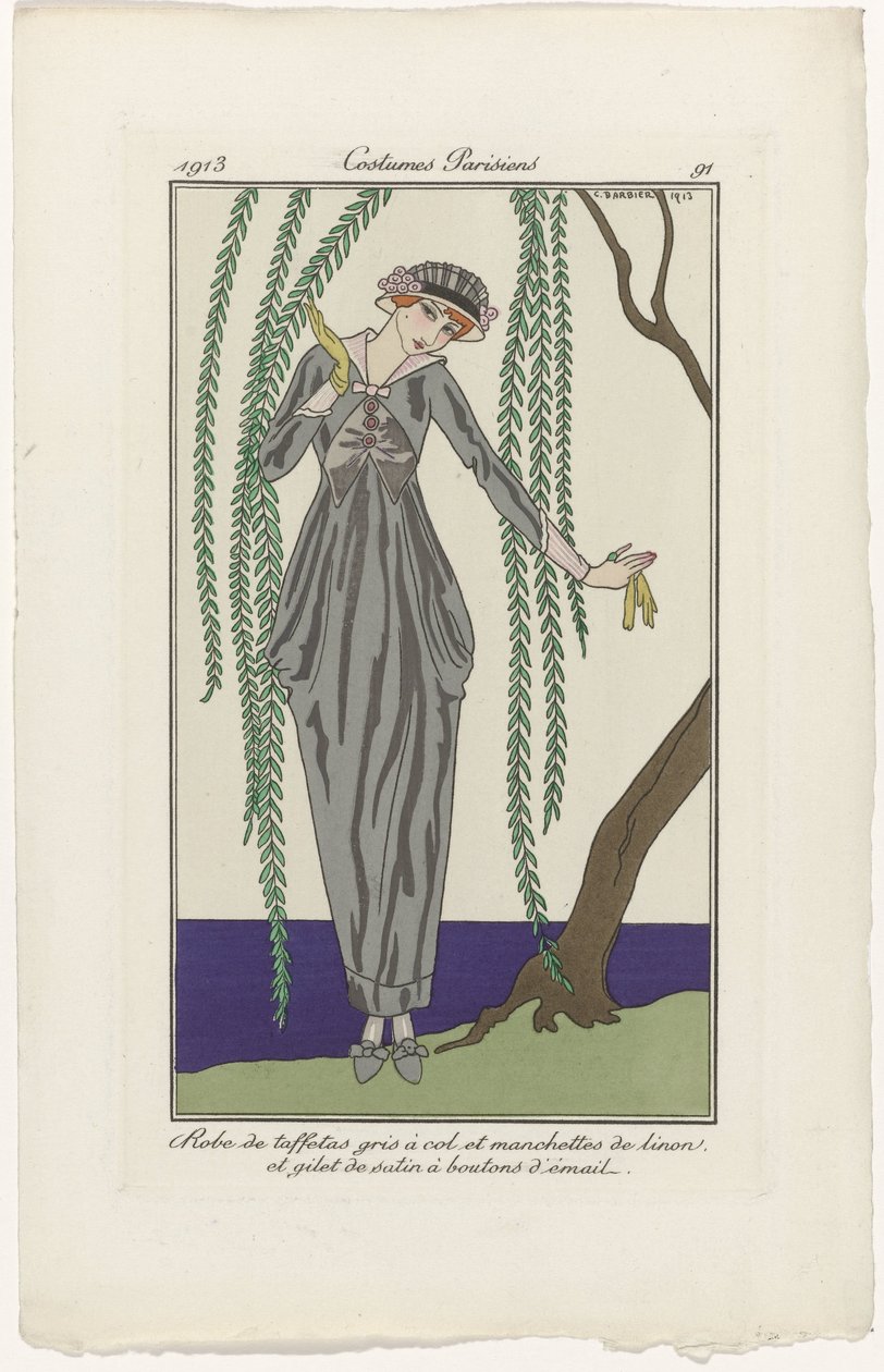 Journal des Dames et des Modes, Costumes Parisiens, 1913, nr. 91: Kjole i taft (...) av George Barbier