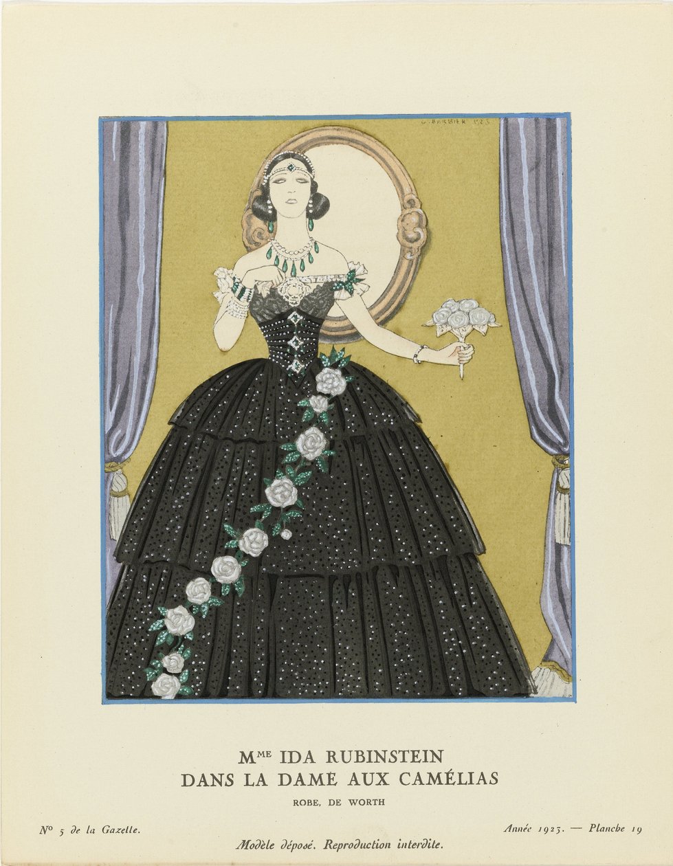 Mme Ida Rubinstein i La Dame aux Camélias, Gazette du Bon Ton, 1923. av George Barbier