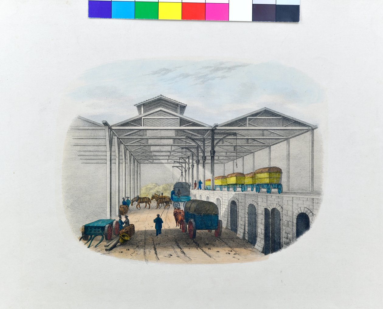 Utsikt over godstransportdepot, ca. 1830 (lito på papir) av George Barnard