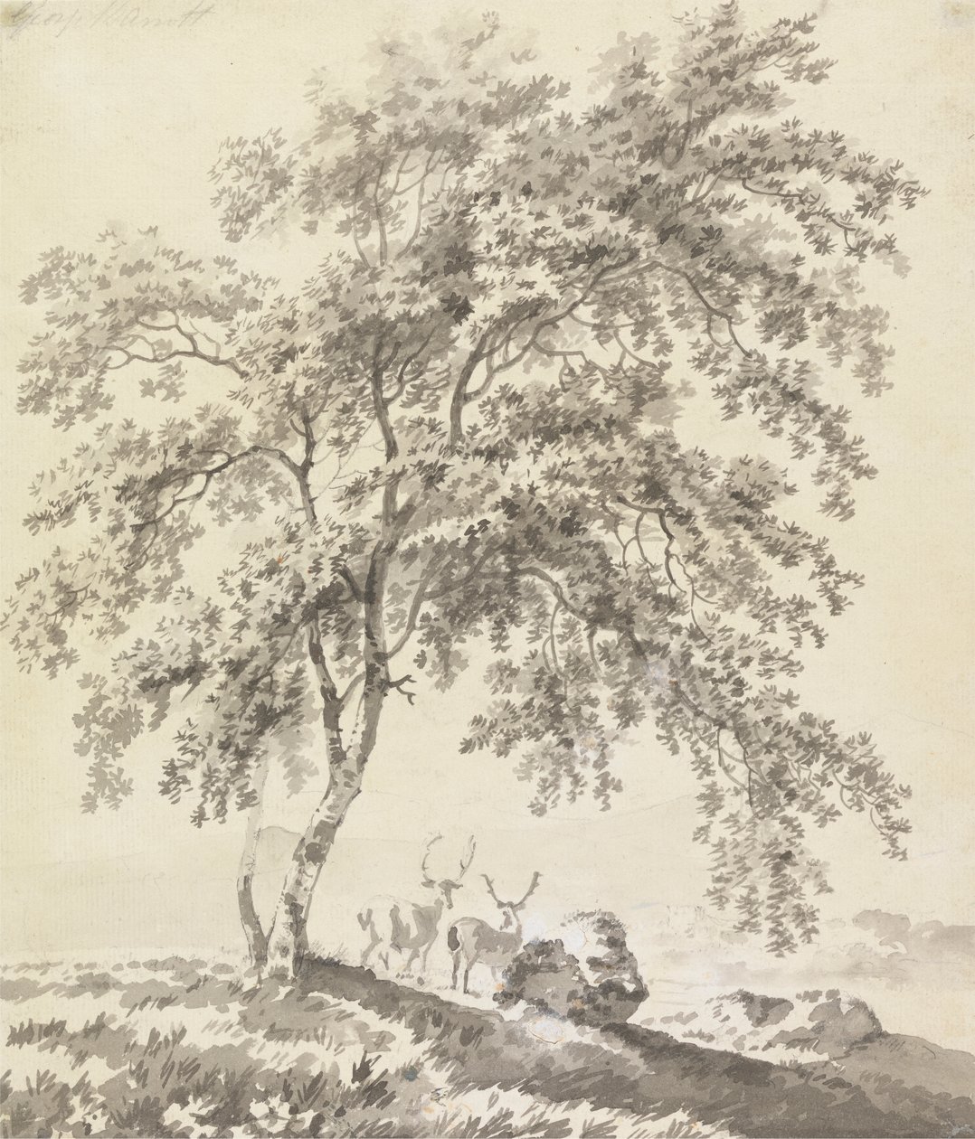 Trestudie med hjort (landskap) av George Barret