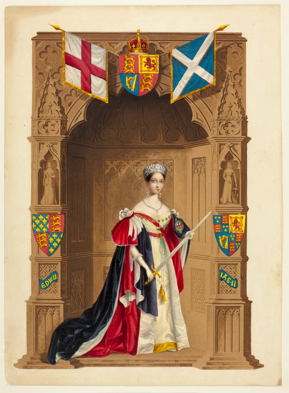 Hennes Majestet dronning Victoria, også kalt dronning Victoria som suveren for Hosebåndsordenen av George Baxter
