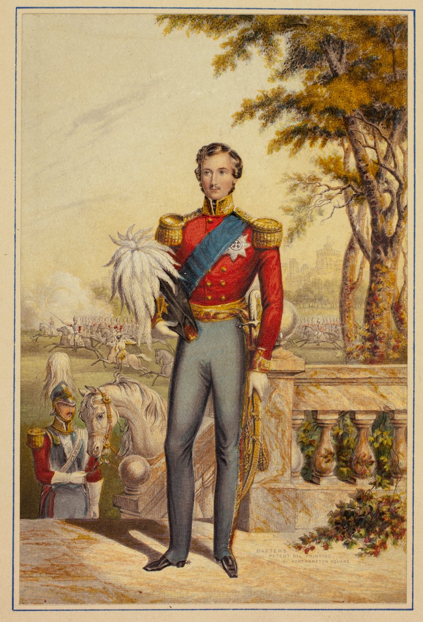 Hans Kongelige Høyhet prins Albert (blå knebukser) av George Baxter