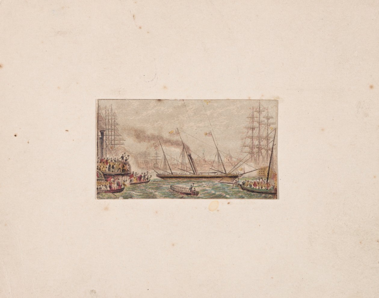 Nålebokstrykk: The Royal Fleet in Kilkenny Bay, 1850. av George Baxter