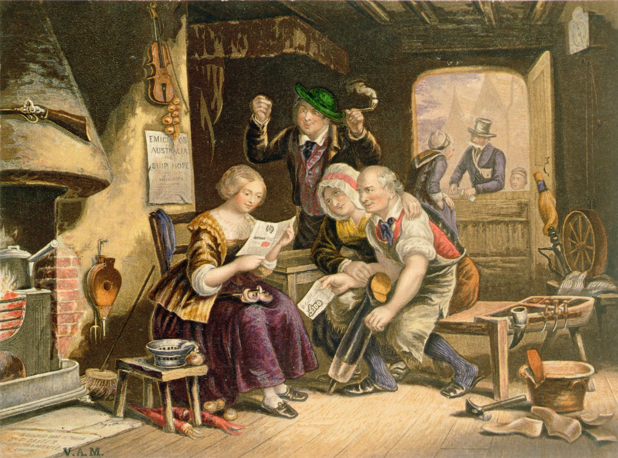 Nyheter hjemmefra, 1854 av George Baxter