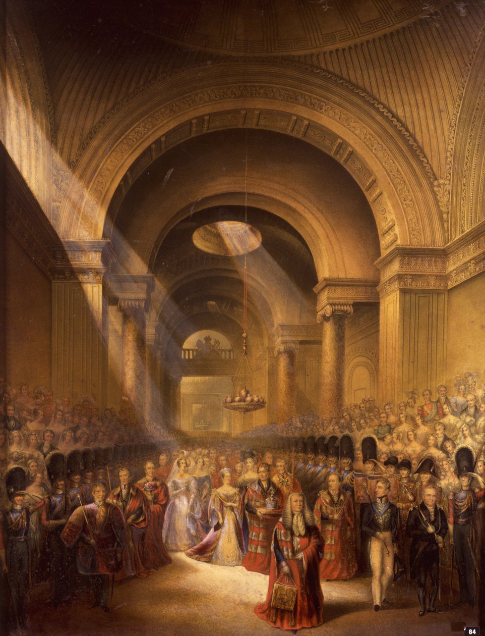 Ankomsten av hennes mest nådige majestet dronning Victoria til House of Lords for å åpne sitt første parlament (trykk) av George Baxter