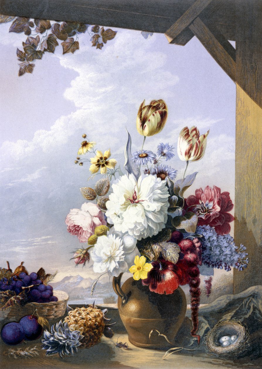 The Gardeners Shed, etter et maleri av J. Bartholomew, 1856 (trykk i oljefarger) av George Baxter