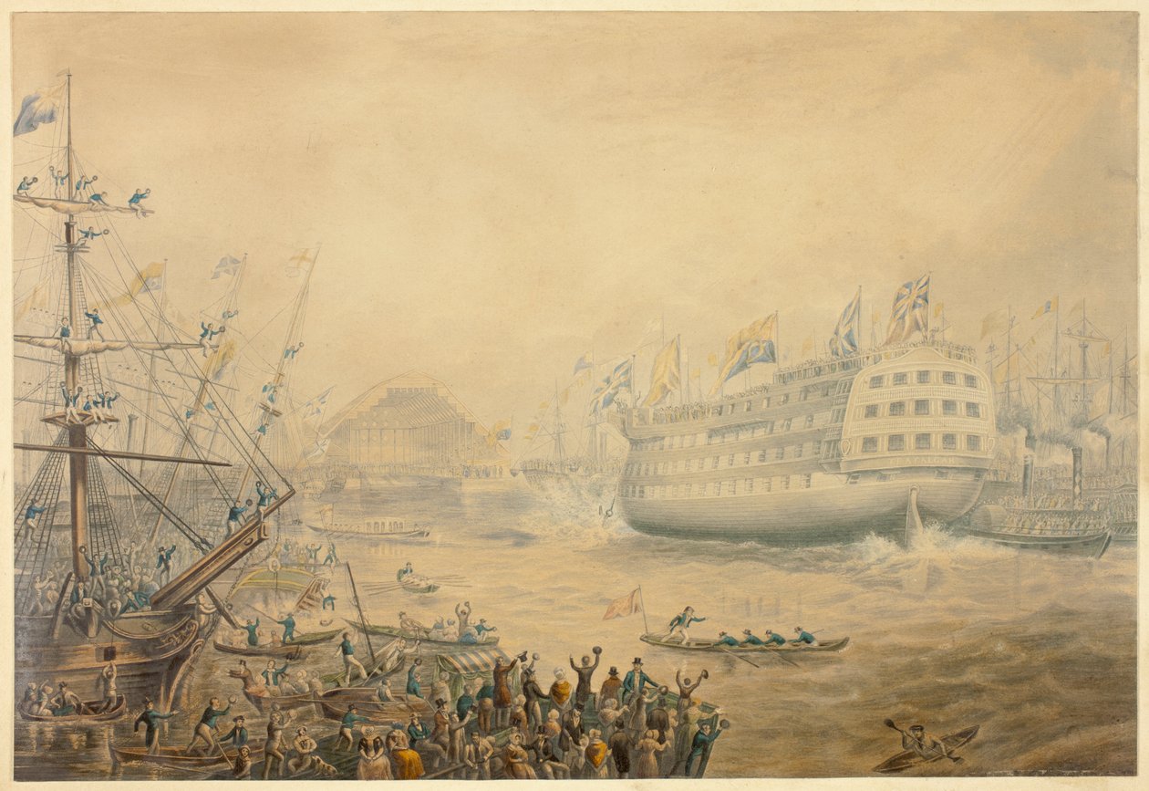 Sjøsettingen av Trafalgar av George Baxter