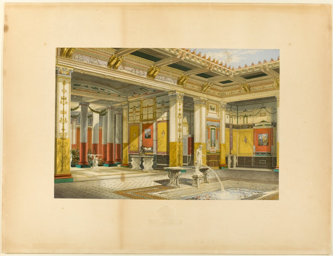 Den pompeianske gården i Crystal Palace. Digby Wyatt, Esq., arkitekt av George Baxter