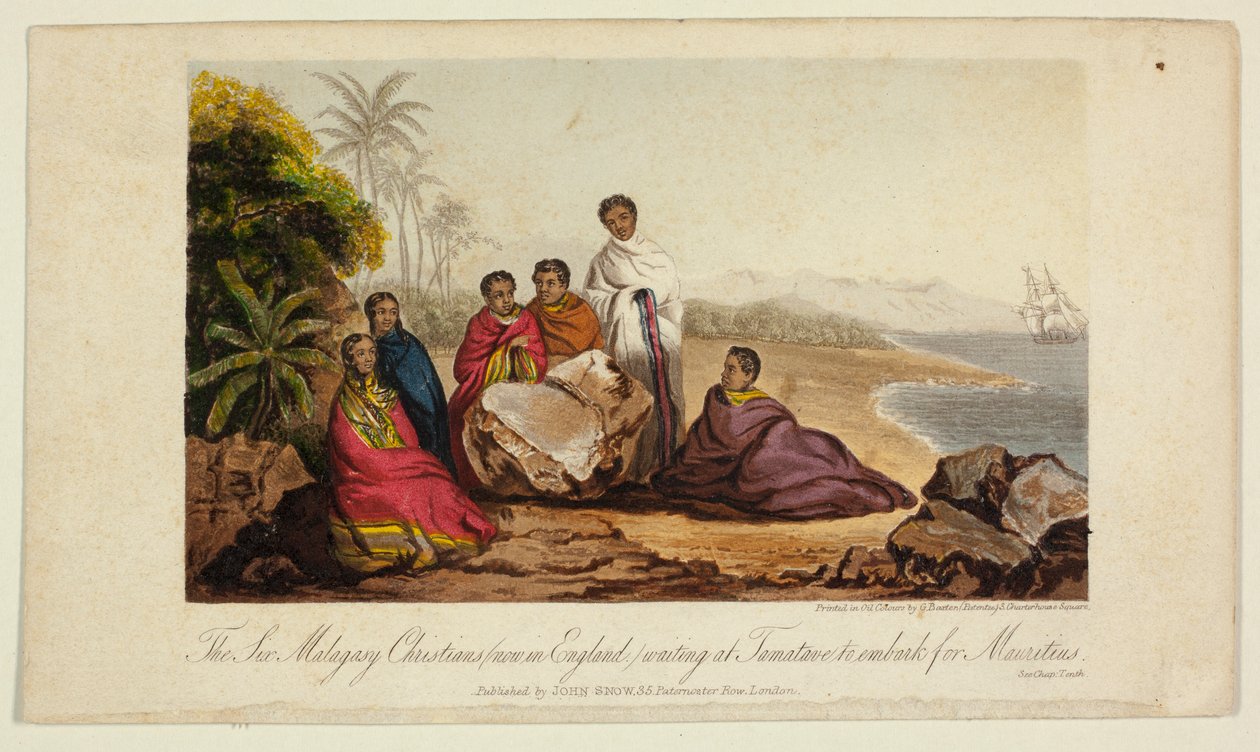 De seks gassiske kristne (nå i England) som venter i Tamatave på å gå om bord til Mauritius av George Baxter