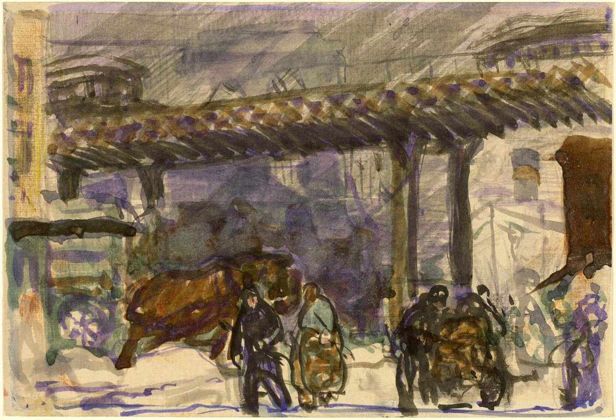 En vinterdag - under høybanen nær Brooklyn Bridge av George Bellows