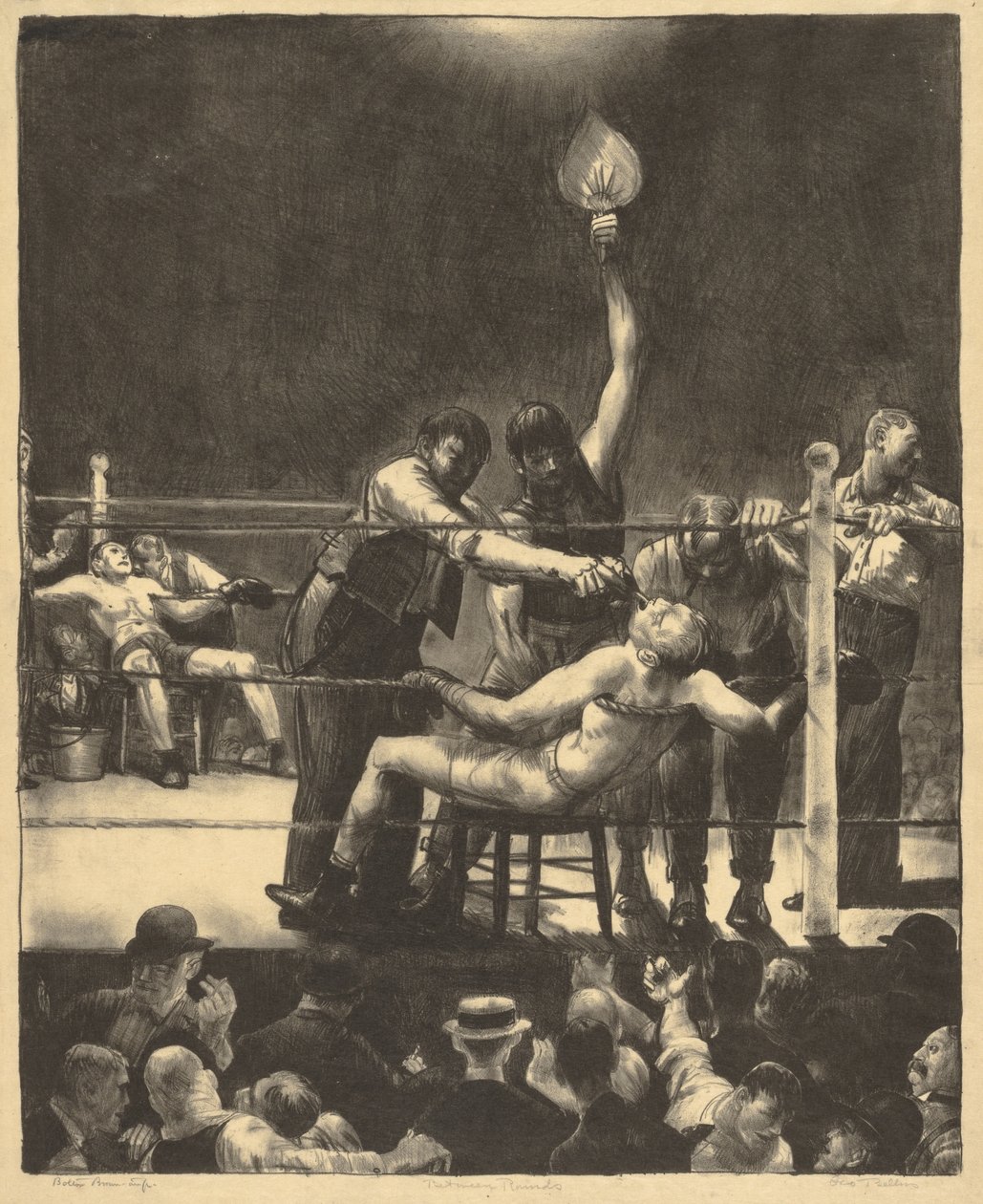 Mellom rundene, stor, første stein av George Bellows