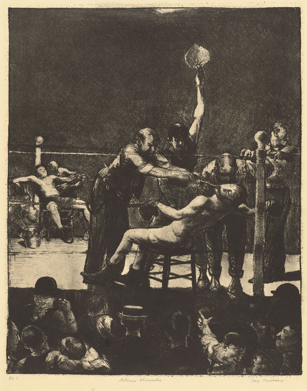 Mellom rundene, stor, første stein av George Bellows