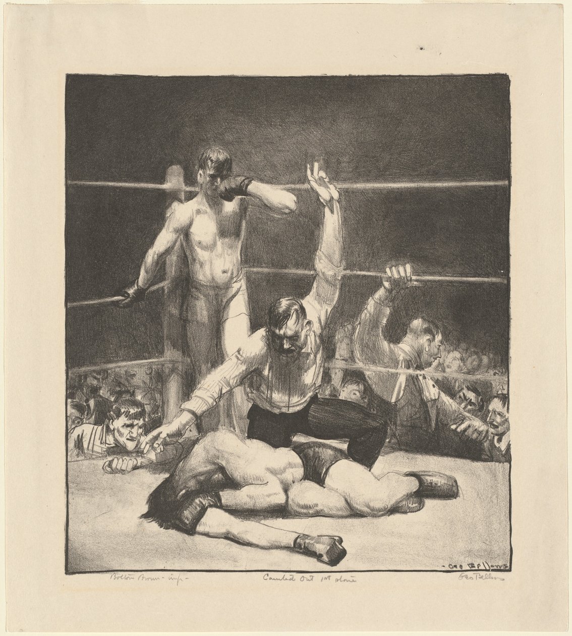 Telt ut, første litografiske stein av George Bellows