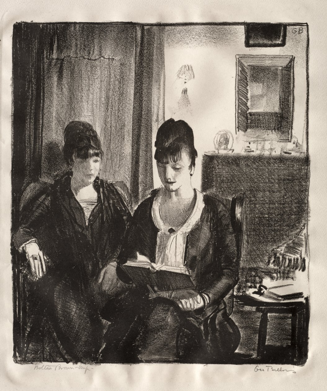 Elsie leser for Emma, annen stein av George Bellows