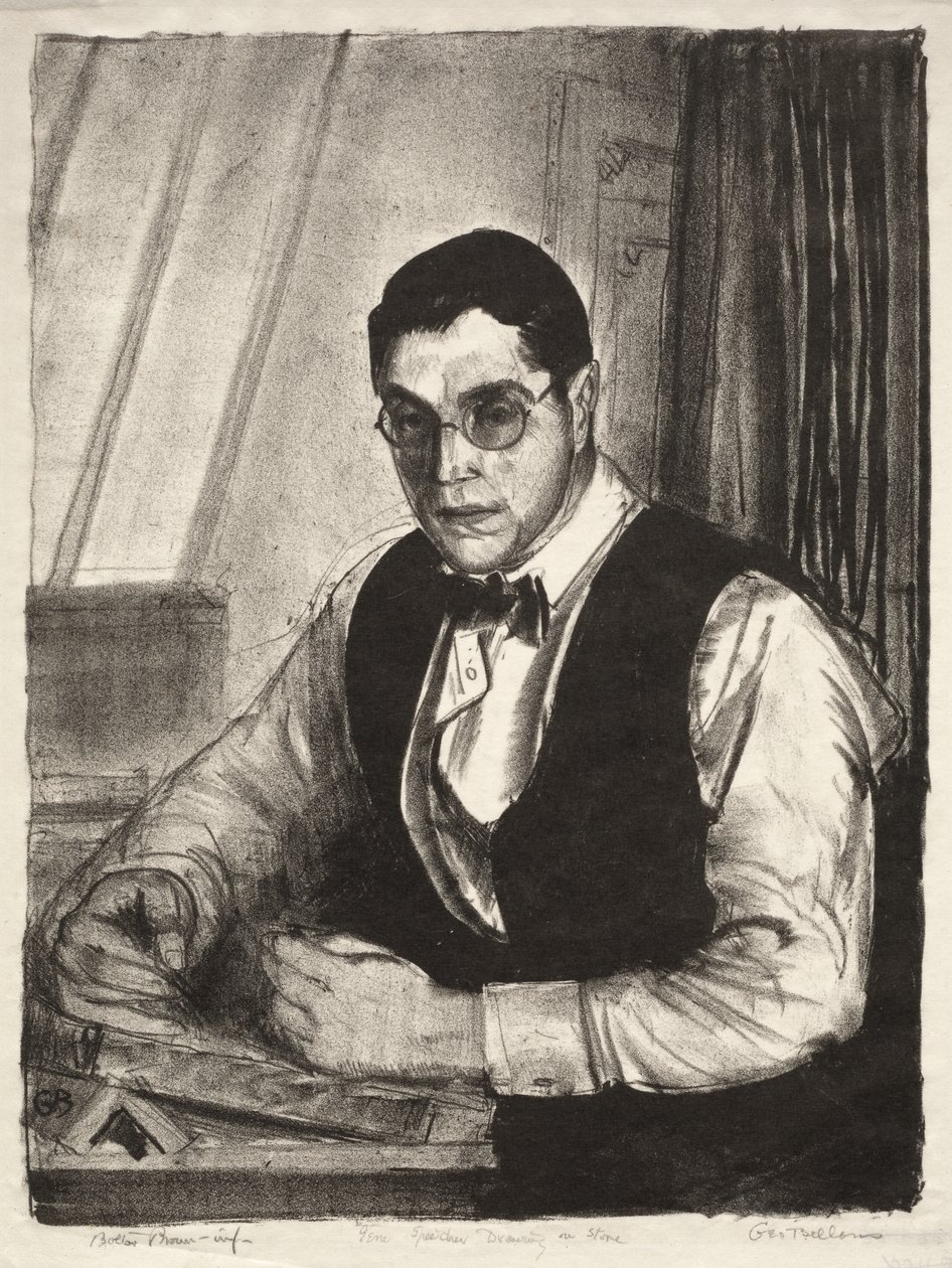 Gene Speicher tegner på en stein av George Bellows