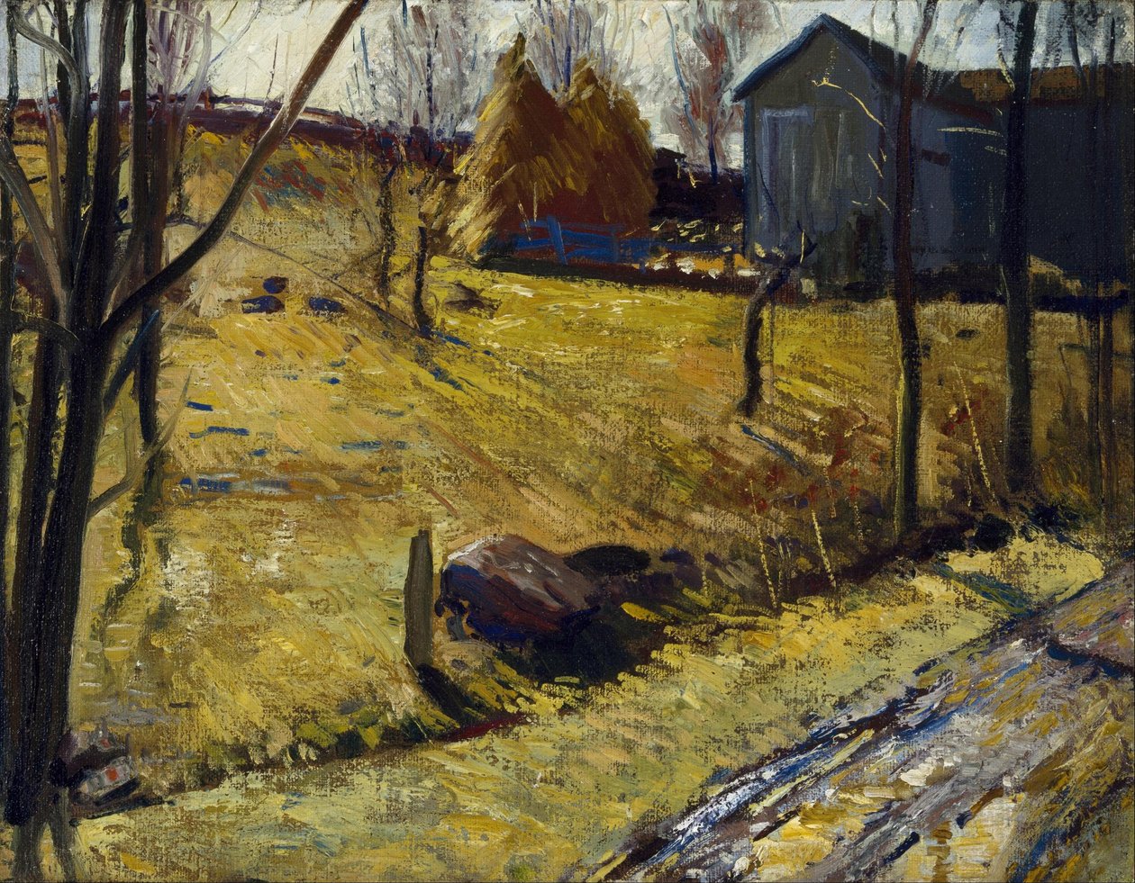 Høystakker og låve av George Bellows