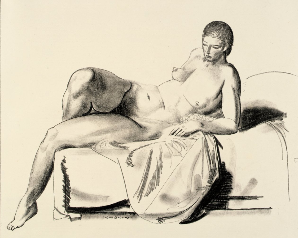 Nakenstudie, klassisk kvinne på en sofa av George Bellows