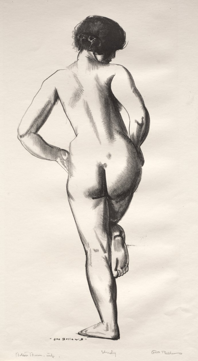 Nakenstudie, jente stående på én fot av George Bellows