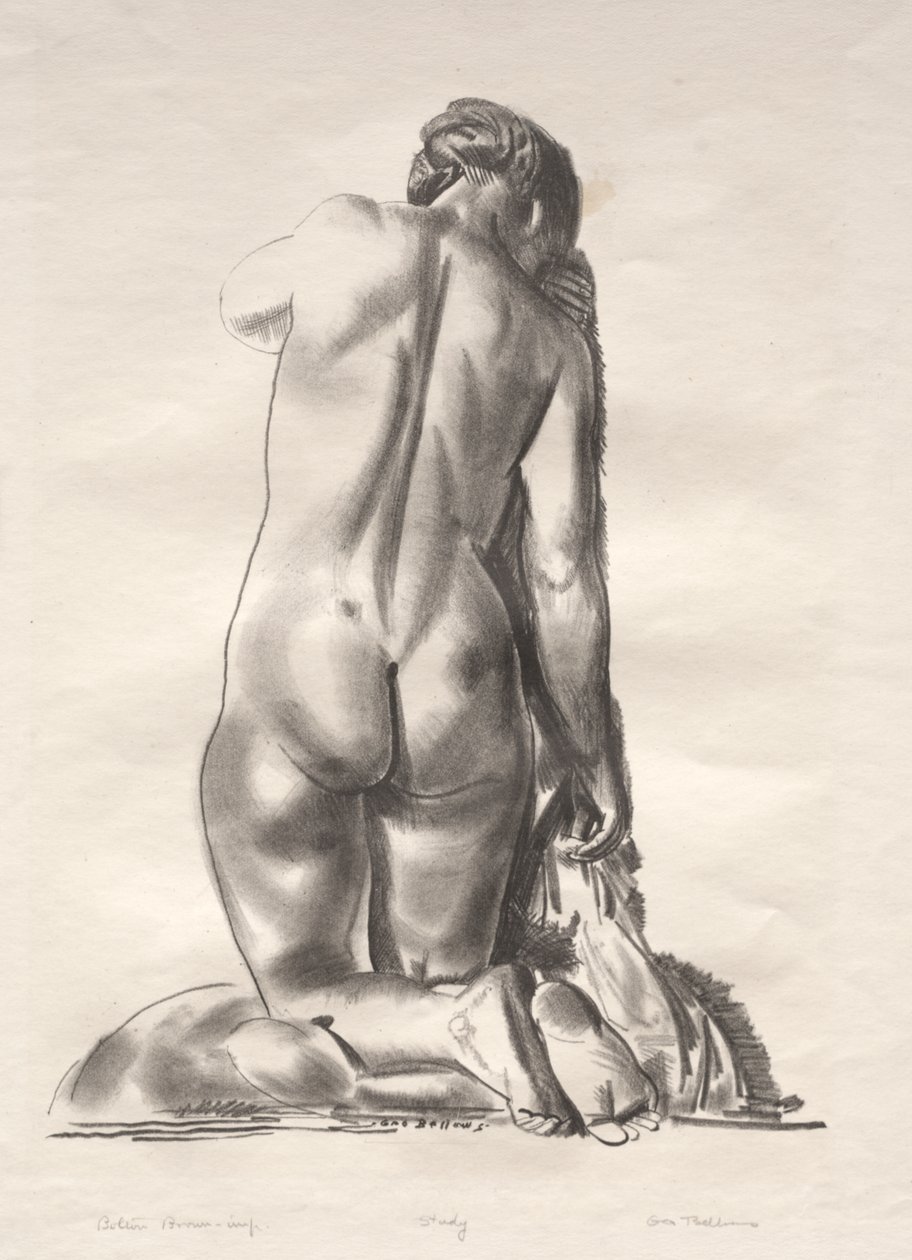 Nakenstudie, kvinne knelende på en pute av George Bellows
