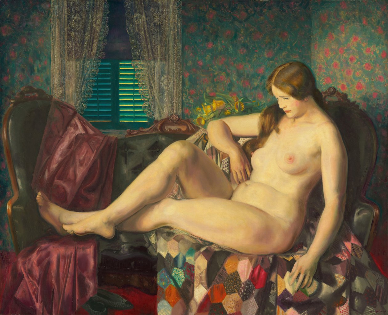 Nakenfigur med sekskantet dyne av George Bellows