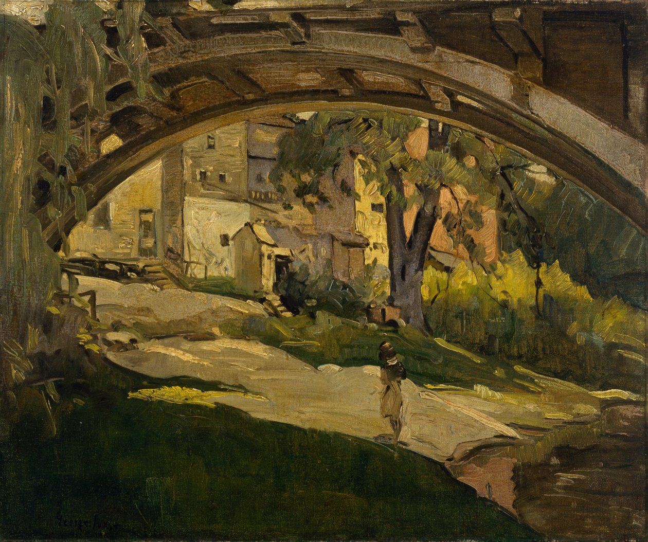 Jente under buet bro (olje på lerret) av George Benjamin Luks