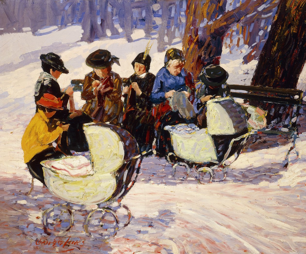 Knitters, High Bridge Park av George Benjamin Luks