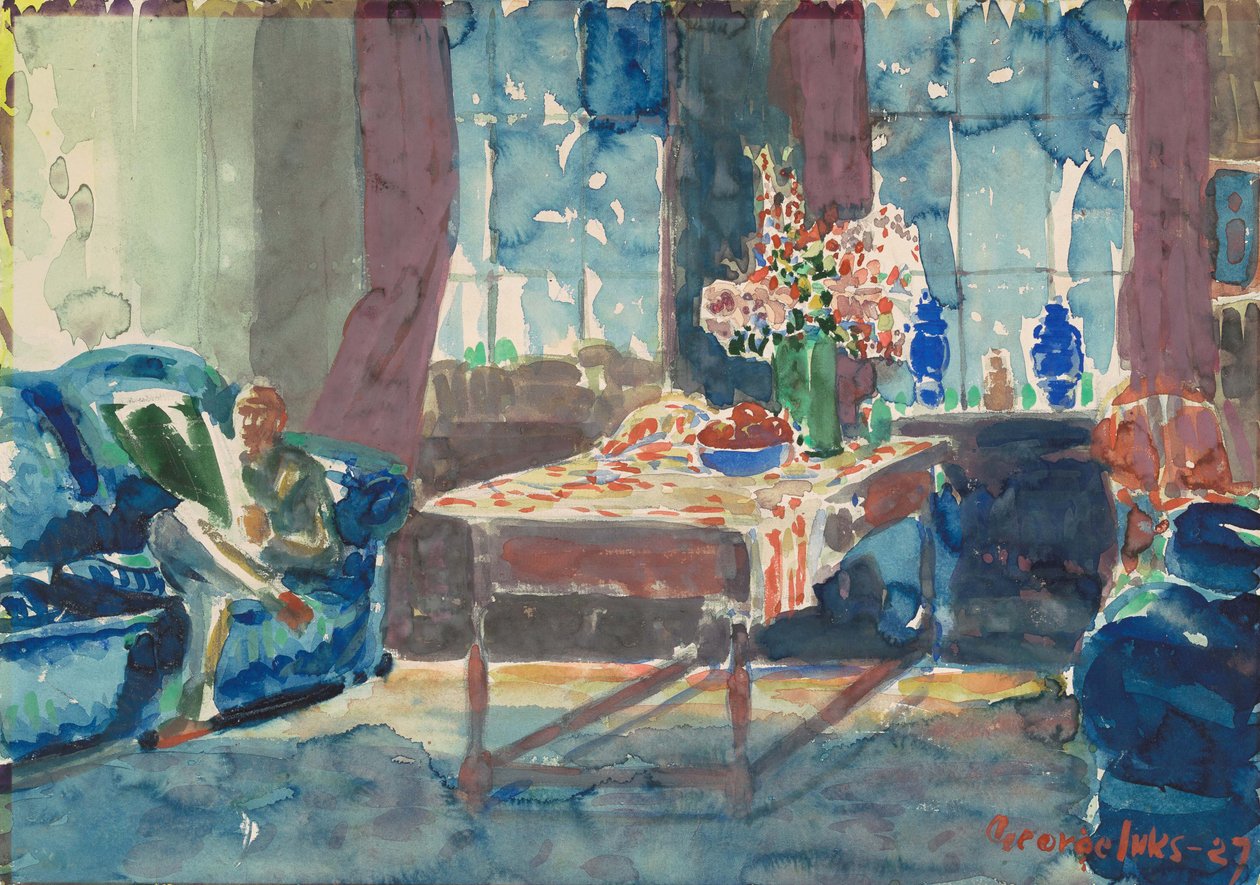 Selvportrett: Interiør i leiligheten min i New York av George Benjamin Luks