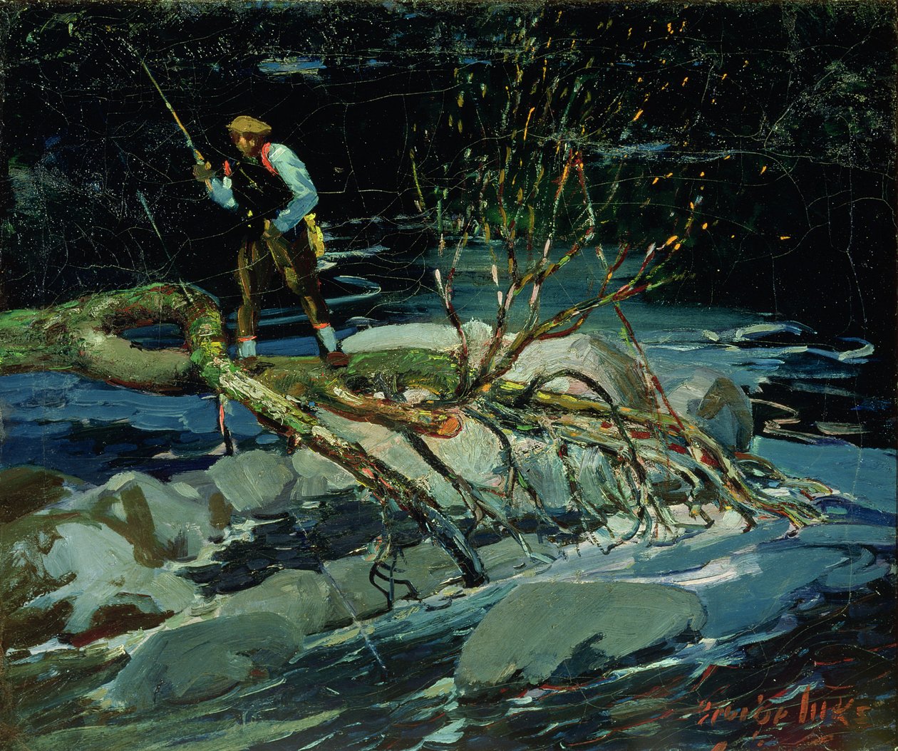 Ørretfiske (olje på lerret) av George Benjamin Luks
