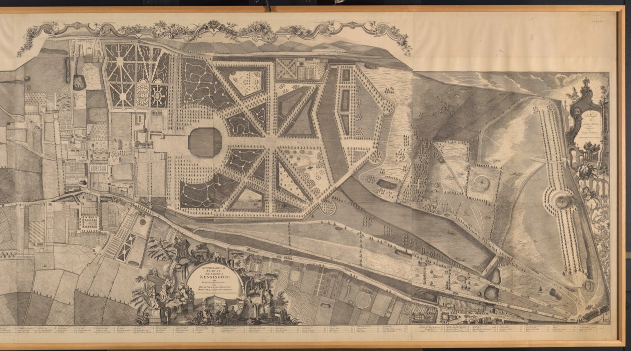 En topografisk undersøkelse av Parish of Kensington med planer og høyder av Royal Palace and Gardens, Hyde Park og Knightsbridge av George Bickham