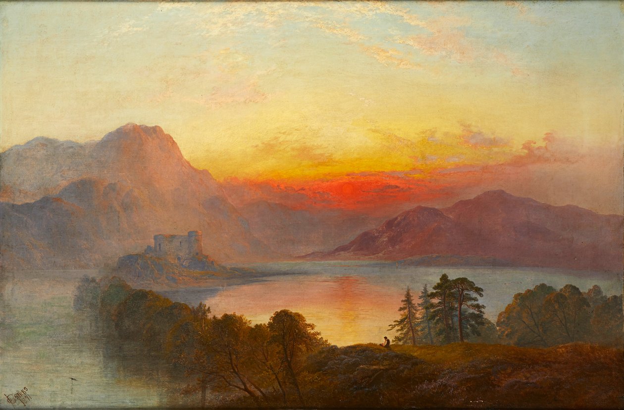 Dunstaffnage Castle (olje på lerret) av George Blackie Sticks