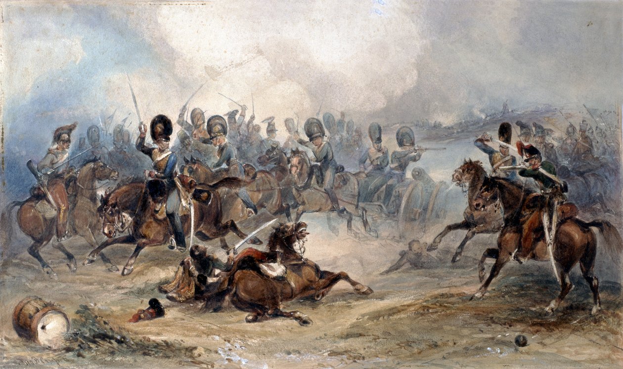 Kaptein Norman Ramsay, Royal Horse Artillery, galopperte troppene sine gjennom den franske hæren i sikkerhet i slaget ved Fuentes de Onoro, 1811 av George Bryant Campion