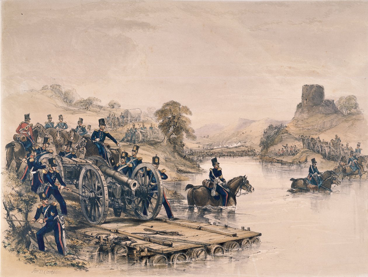 ?Kongelig artilleri?, elvovergang, 1854 ca av George Bryant Campion