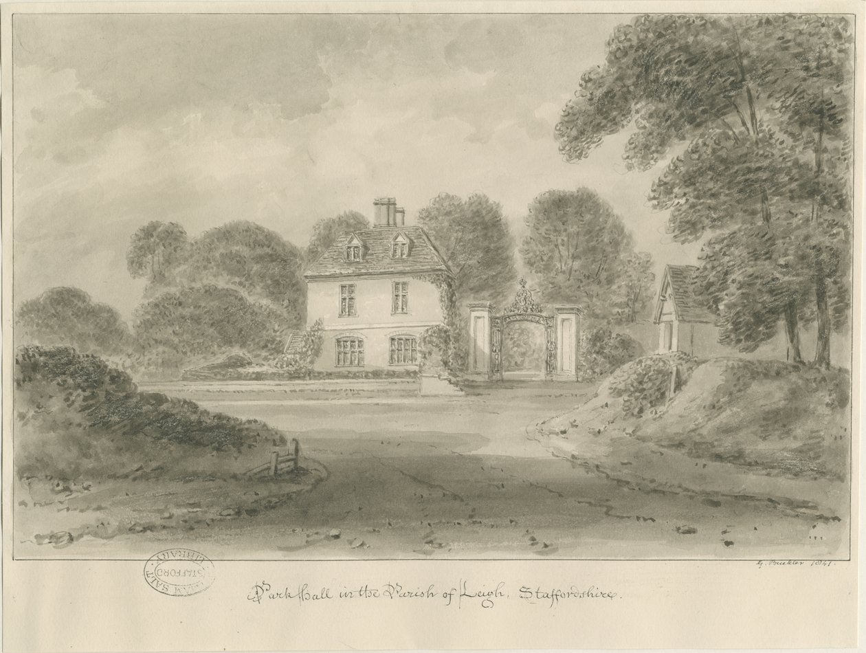 Leigh - "Park Hall": sepia-tegning, 1841 av George Buckler