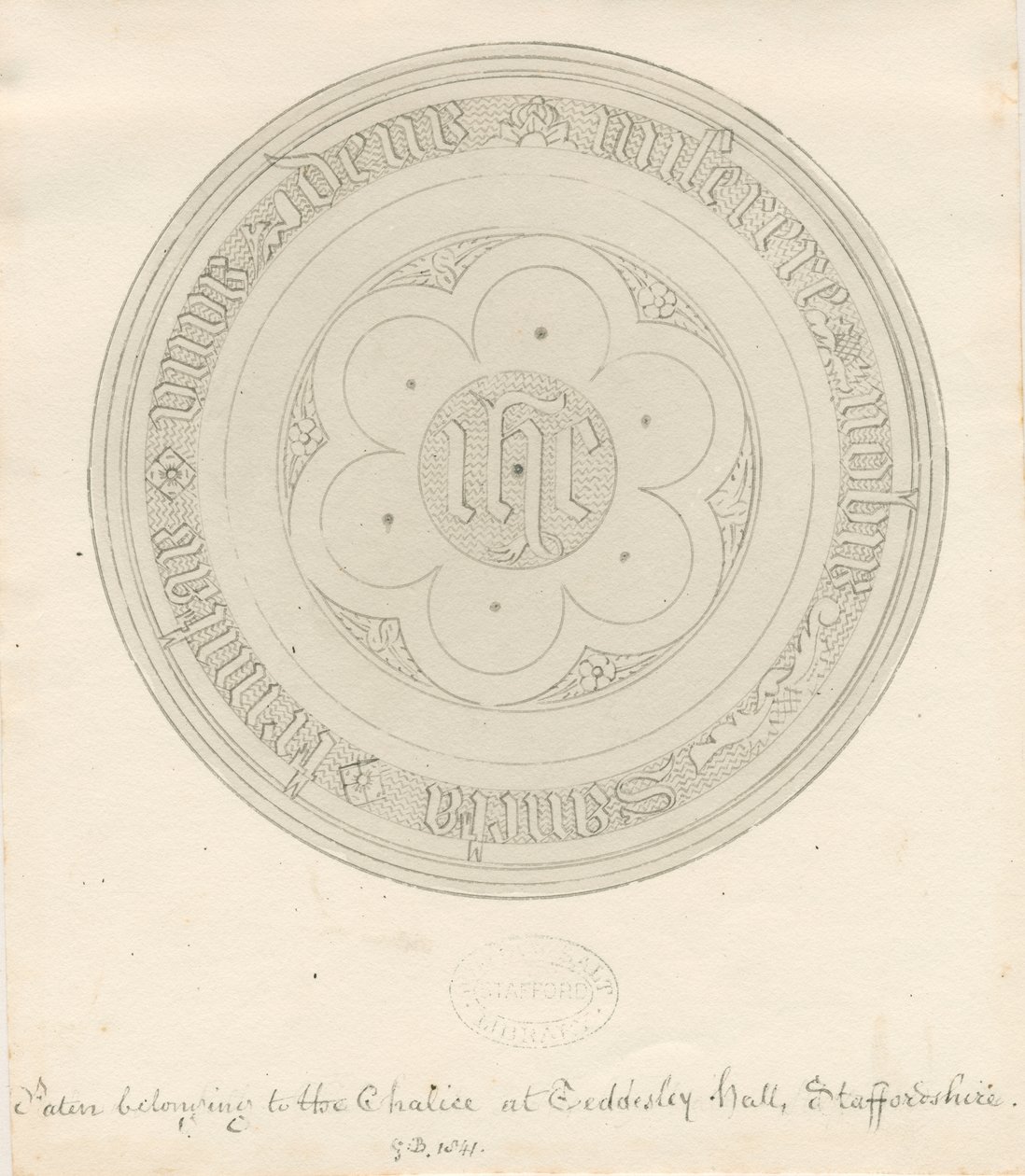 Teddesley Hall - Patent: penn og vask tegning av George Buckler